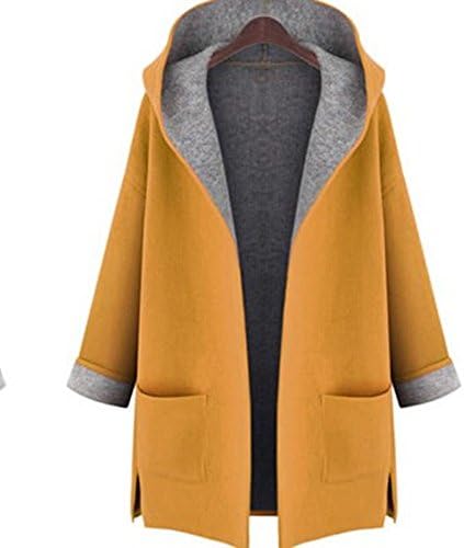 Women Loose Hooded Jacket Long Sleeve Cardigan Coat (L, Yellow)