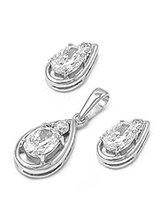 Sterling Silver CZ Double Stone Stud Style Tear Drop Earring & Necklace Set