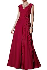 Modest V-neck Chiffon  Spaghetti Strap Natural   Waistline  Dress With Ruffles