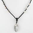 Sterling Silver Leaf Pendant with Pink Pearl Accents on 16" Thin Black Cord, #8813