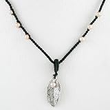 Sterling Silver Leaf Pendant with Pink Pearl Accents on 16