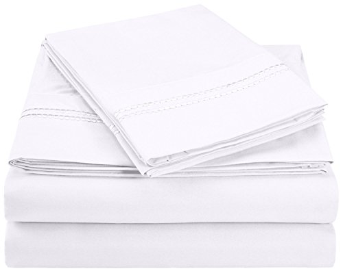 SUPERIOR 2-Line Embroidery Microfiber Sheet Set, Gift Box, King, White