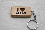 I Love Allan Wooden Keychain