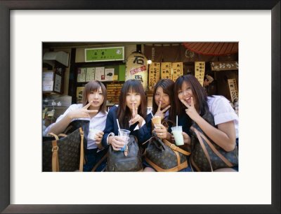 School Girls with Louis Vuitton Bags, Tokyo, Honshu, Japan Framed Photographic Poster Print, 21x17