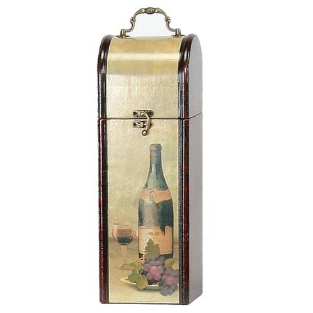 Wine Line WL-G2033 1 Bottle Vertical Wooden Wine Box - Grapes & Wine Bottle