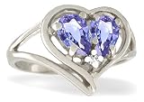 14K White Gold Genuine Pear Tanzanite and Diamond Ring