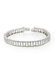 Sterling Silver Bracelet Is Studded Heart Shape Sparkling Clear Cubic Zirconia Stones. Rhodium Plated, Gift Boxed
