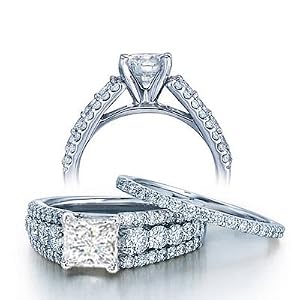 2.32 Carat Princess Diamond Engagement Ring Bridal Set Engagement Rings on 14k White Gold