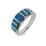Eve's Addiction Shimmering Sterling Silver and Genuine Opal Band