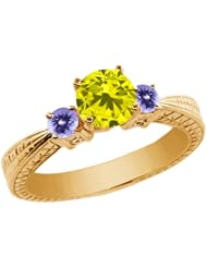 1.04 Ct Canary Diamond Blue Tanzanite 925 Yellow Gold Plated Silver 3-Stone Ring