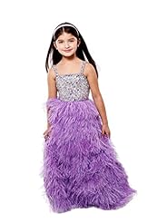 Girls Organza Crystals Feathers Lace Sequined Crystal Floor Length Flower-Girl Dress/Pageant Dress 