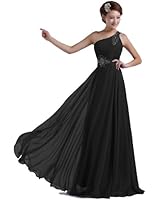 DLFASHION One-shoulder Floor Length Beaded Chiffon Prom Dress