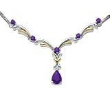 Sterling Silver and 14k Yellow Gold Amethyst Drop Necklace (0.005 cttw, I-J Color, I3 Clarity), 16