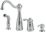 Price Pfister 0264NSS Marielle Single-Handle Kitchen Faucet with Side Sprayer and Soap Dispenser, Stainless Steel
