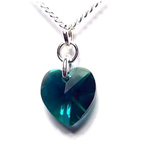 Swarovski Emerald Crystal heart stone on fine chain with gift box. Beautiful jewellery for very special people.