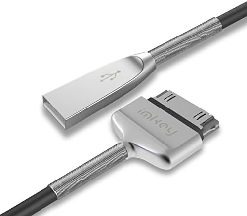 IMKEY Apple Certified 6.5 Feet Zinc-Alloy Spring 30-Pin To USB Sync and Charging Cable for iPhone 4 / 4S, iPhone 3G / 3GS, iPad 1 / 2 / 3, iPod - (Black)