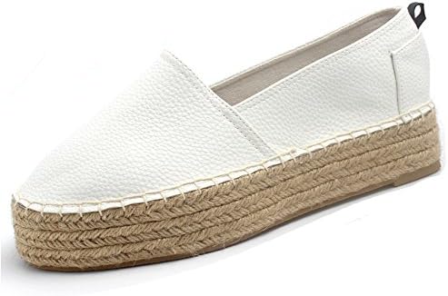 Raymag Women's Platform Pu Slip-on Espadrilles (7, white)