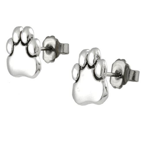 Sterling Silver Paw Print Stud Earrings