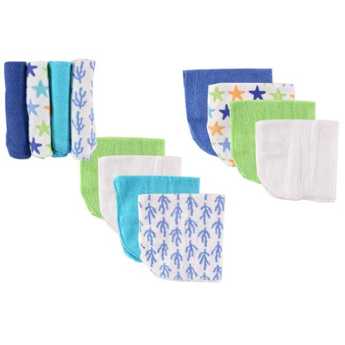 Luvable Friends Washcloth, Blue Starfish, 12-Count