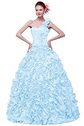 One Shoulder Sleeveless   Ruched Open-Back  Ball Gown Quinceanera Dress  With Ruffles