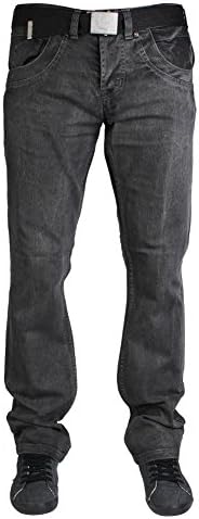 New Men's G72 GD236 Button Fly Regular Denim Jeans With Belt Size W30 L32 Black