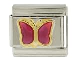 SilverBin Enamel Paint Pink Butterfly Stainless Steel Italian Charm Link