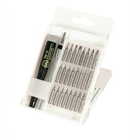 Wiha 75992 System 4 Precision Interchangeable Bit Set, Torx, Slotted, Phillips, Hex Inch, ESD Safe Precision Handle, 27 Piece In Compact Box