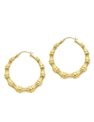 14k Yellow Gold Polished Bamboo Hoop Earrings. Gold Wt- 7.01g. 56mm Diameter.