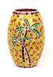 Mosaic Palm Trees Hurricane Lantern with 4-in Flickering Battery Operated Pillar