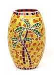 Mosaic Palm Trees Hurricane Lantern with 4-in Flickering Battery Operated Pillar