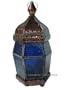 Bronze & Cobalt Blue Glass Moroccan Lantern / Candle Lamp