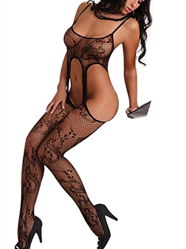 Rozene womens sexy open crotch corest fishnet bodystock…