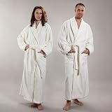 Women's and Men's Bathrobe, Full Length, 100% Organic Cotton, Ivory, Medium