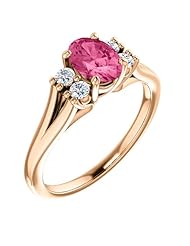 18K Rose Gold 7.00x5.00mm Oval Cut Pink Tourmaline and Diamond Ring -- LIFETIME WARRANTY
