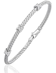 7.25" Basket Weave Bangle with Cross Diamond Accents in 14K White Gold (4.0mm)