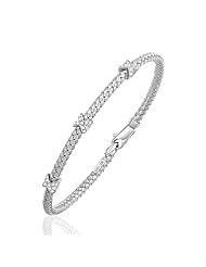Basket Weave Bangle with Cross Diamond Accents in 14K White Gold (4.0mm)