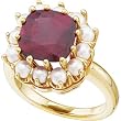 14K Yellow Gold Rhodolite Garnet and Seed Pearl Ring