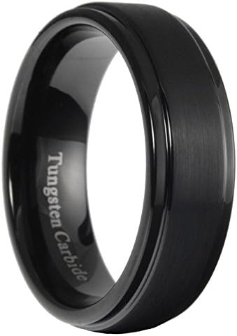 7mm Tungsten Carbide Mens Brushed Stepped Edges Black Wedding Band Ring size 8