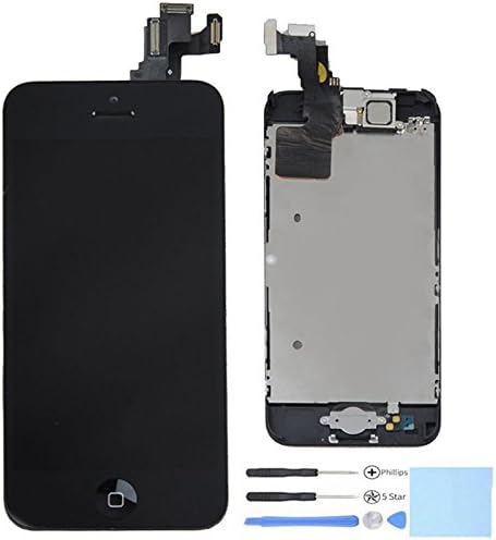 Cellpparts Black LCD Replacement for iPhone 5C LCD Screen Digitizer Full Assembly with Frame + Home Button Set + Front Facing Camera Set +Ear Speaker Set + Repair Tools