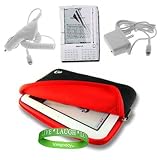Amazon Kindle ( Wifi Only , Wifi + 3G ) ( Latest Generation ) Accessories Kit: Jet Black with Blood Red Carrying Sleeve With Extra Pocket + Kindle Car Charger + Custom Cut Kindle 2 Screen Protector + Kindle Wall Charger + A Live*Laugh*Love Wrist Band!!!