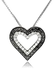 Sterling Silver 1/2cttw Black and White Diamond Heart Pendant Necklace, 18"