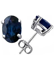 Tommaso Design (tm) Large Oval 8x6 Classic Genuine Blue Sapphire Earring Studs in 14 kt White Gold