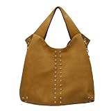 Large Studded Tote / Shoulder Fashion Bag Tan Brown