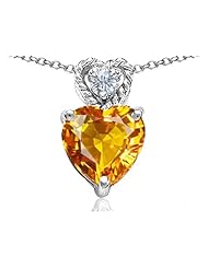 Original Star K (tm) 8mm Heart Shape Genuine Citrine Pendant in 925 Sterling Silver