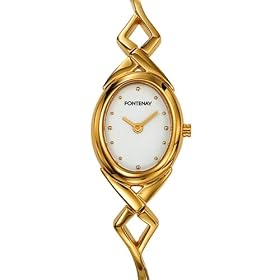 Fontenay - UG2237BB - Montre Femme Ovale - Quartz Analogique - Fond Blanc - Bracelet Rigide M�tal Dor�