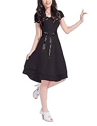 Petite Short Sleeves Scoop Neck Belted Chiffon  Dress With a Ribbon 