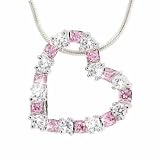 Sterling Silver Pink and Simulated Diamond CZ Square and circle Heart Pendant