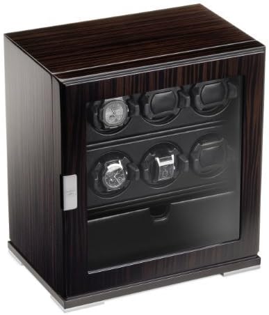 Scatola del Tempo 6RT SP EB OS 1 VETRO Zebrano Wood 6 Watch Winder w/ Storage