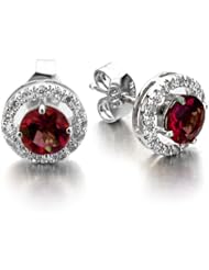 14k White Gold 1.25ct Garnet Diamond Earrings