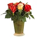 New Nearly Natural Roses w/Ceramic Vase Silk Flower Arrangement Perfect Brilliant Color
